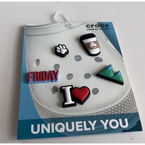 Crocs Jibbitz Shoe Charms Things I Love 5 Pack Friday Coffee Dog Paw Mountain - Picture 7 of 10